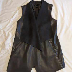 Faux leather long gray vest suede interior
